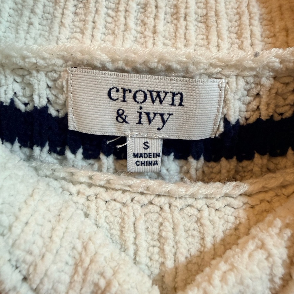 Crown & Ivy Navy and White Striped Turtleneck Sweater Size S - Picture 4 of 5